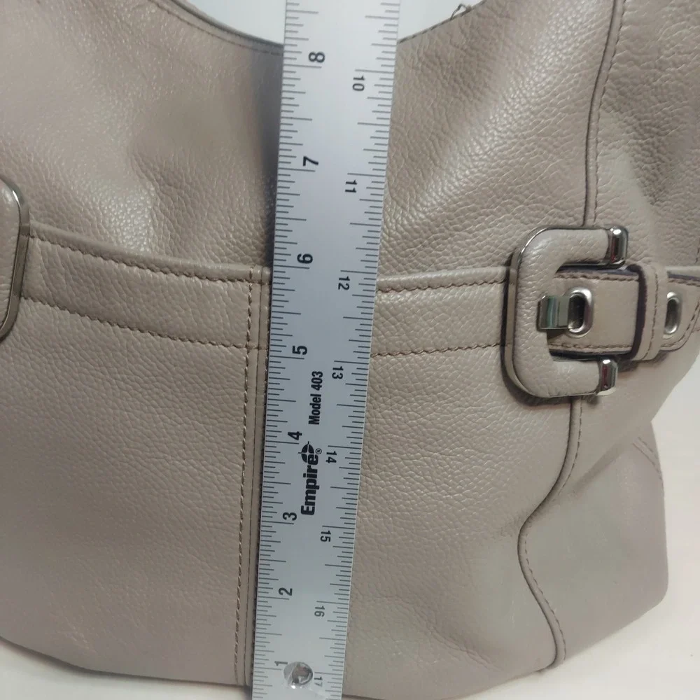 Leather‎ Hobo Shoulder Bag Designer Style Buckle Detail Taupe